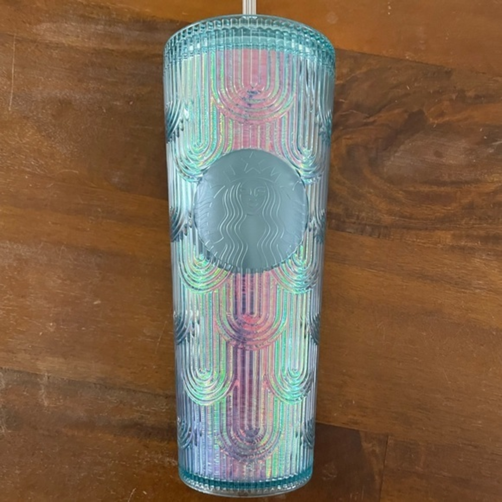 Starbucks Spring Siren iridescent rainbow green LE 24 oz tumbler cold cup NWT